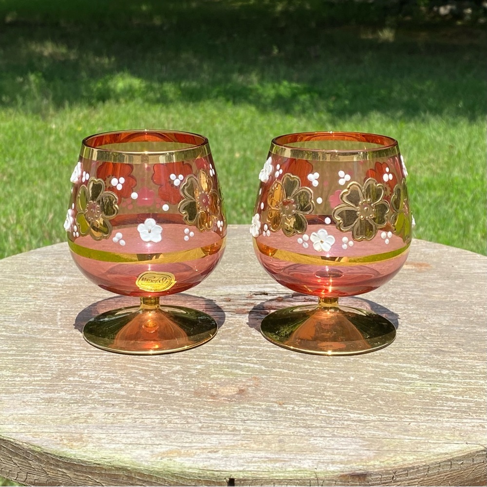 Vintage MCM Bohemia Glam Czech Brandy Crystal Glasses - Picture 2 of 10